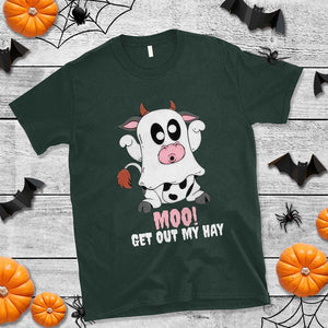 Halloween T Shirt MOO Get Out My Hay Cow Boo Ghost TS09 Dark Forest Green Print Your Wear