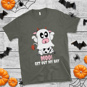 Halloween T Shirt MOO Get Out My Hay Cow Boo Ghost TS09 Military Green Print Your Wear