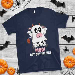 Halloween T Shirt MOO Get Out My Hay Cow Boo Ghost TS09 Navy Print Your Wear