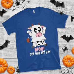 Halloween T Shirt MOO Get Out My Hay Cow Boo Ghost TS09 Royal Blue Print Your Wear