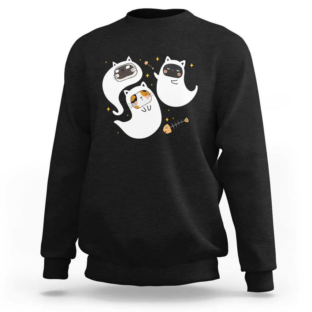 Halloween Cat Lover Sweatshirt Spooky Cute Ghost Costume TS09 Black Print Your Wear