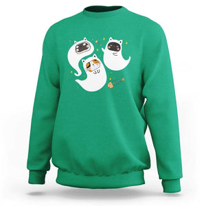 Halloween Cat Lover Sweatshirt Spooky Cute Ghost Costume TS09 Irish Green Print Your Wear