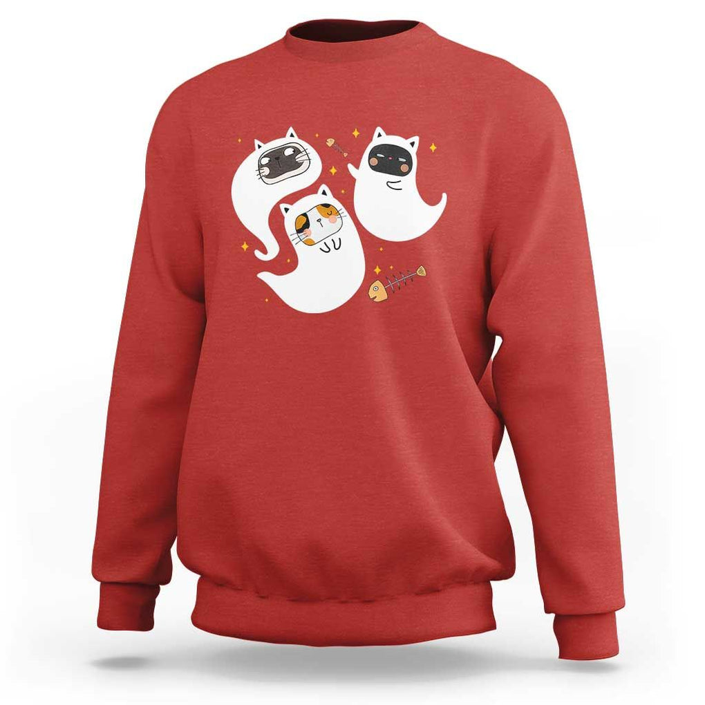 Halloween Cat Lover Sweatshirt Spooky Cute Ghost Costume TS09 Red Print Your Wear