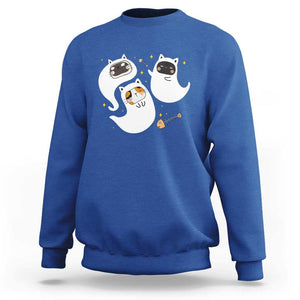 Halloween Cat Lover Sweatshirt Spooky Cute Ghost Costume TS09 Royal Blue Print Your Wear