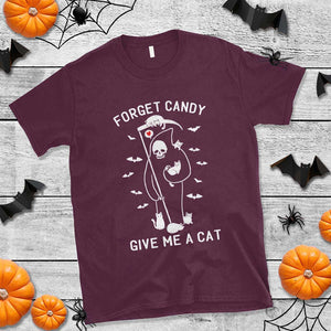 Halloween Cat Lover T Shirt Funny Death Forget Candy Give Me A Cat TS09 Maroon Print Your Wear