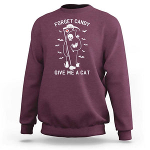 Halloween Cat Lover Sweatshirt Funny Death Forget Candy Give Me A Cat TS09 Maroon Print Your Wear