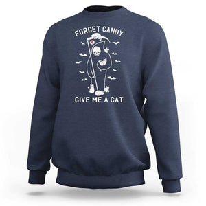 Halloween Cat Lover Sweatshirt Funny Death Forget Candy Give Me A Cat TS09 Navy Print Your Wear