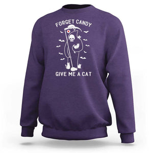 Halloween Cat Lover Sweatshirt Funny Death Forget Candy Give Me A Cat TS09 Purple Print Your Wear