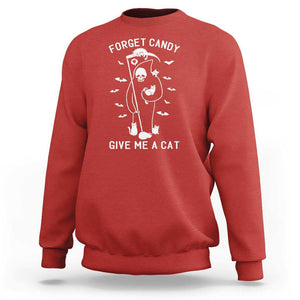 Halloween Cat Lover Sweatshirt Funny Death Forget Candy Give Me A Cat TS09 Red Print Your Wear