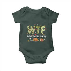 Thanksgiving Baby Onesie W T F Wine Turkey Family Funny Dinner Fall TS09 Dark Forest Green Print Your Wear