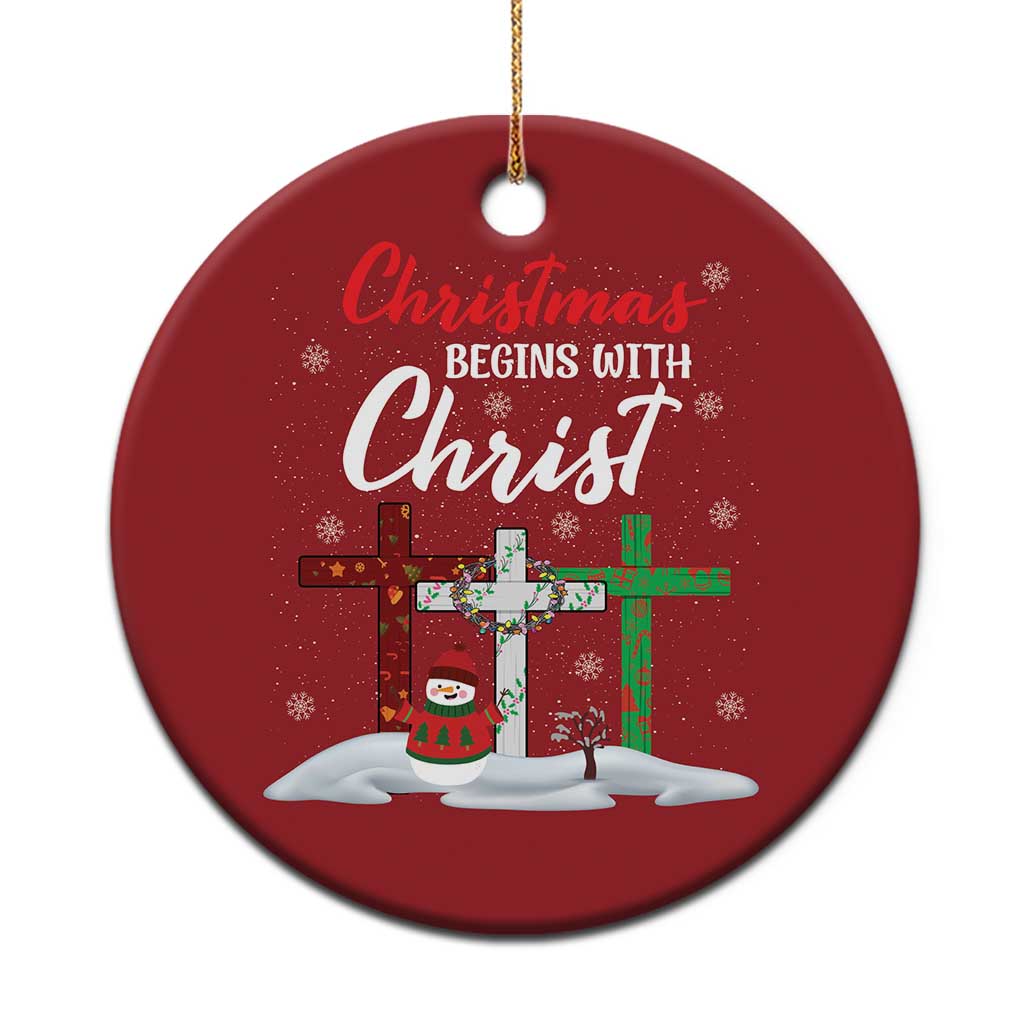 Christmas Begins With Christ Christmas Ornament Snowman Christian Cross TS09 Print Your Wear