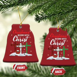 Christmas Begins With Christ Christmas Ornament Snowman Christian Cross TS09 Bell Flake Red Print Your Wear