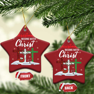 Christmas Begins With Christ Christmas Ornament Snowman Christian Cross TS09 Star Red Print Your Wear