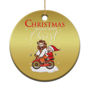 Christmas Begins With Christ Christmas Ornament Jesus Santa Riding Bicycle TS09 Print Your Wear