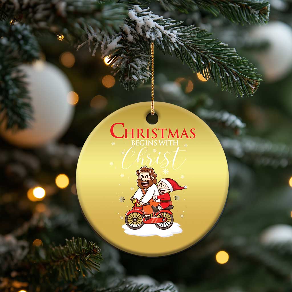 Christmas Begins With Christ Christmas Ornament Jesus Santa Riding Bicycle TS09 Print Your Wear