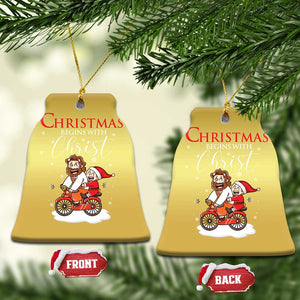 Christmas Begins With Christ Christmas Ornament Jesus Santa Riding Bicycle TS09 Bell Flake Gold Print Your Wear