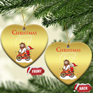 Christmas Begins With Christ Christmas Ornament Jesus Santa Riding Bicycle TS09 Heart Gold Print Your Wear