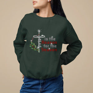 Jesus Is The Reason For The Season Bling Christmas Sweatshirt TS09 Dark Forest Green Printyourwear