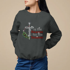 Jesus Is The Reason For The Season Bling Christmas Sweatshirt TS09 Dark Heather Printyourwear