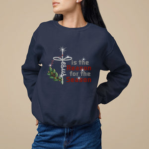 Jesus Is The Reason For The Season Bling Christmas Sweatshirt TS09 Navy Printyourwear