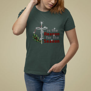 Jesus Is The Reason For The Season Bling Christmas T Shirt For Women TS09 Dark Forest Green Printyourwear