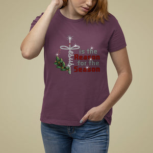 Jesus Is The Reason For The Season Bling Christmas T Shirt For Women TS09 Maroon Printyourwear