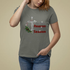 Jesus Is The Reason For The Season Bling Christmas T Shirt For Women TS09 Military Green Printyourwear