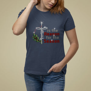 Jesus Is The Reason For The Season Bling Christmas T Shirt For Women TS09 Navy Printyourwear