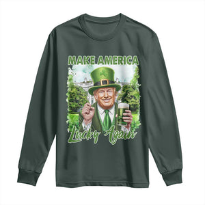 Funny Trump St. Patrick's Day Long Sleeve Shirt Make America Lucky Again TS09 Dark Forest Green Print Your Wear