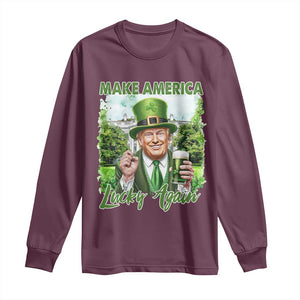 Funny Trump St. Patrick's Day Long Sleeve Shirt Make America Lucky Again TS09 Maroon Print Your Wear