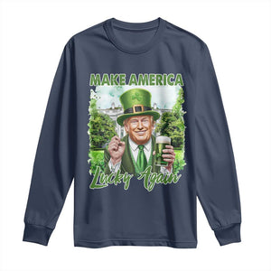 Funny Trump St. Patrick's Day Long Sleeve Shirt Make America Lucky Again TS09 Navy Print Your Wear