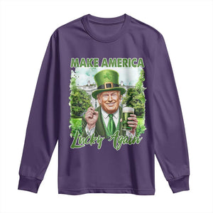 Funny Trump St. Patrick's Day Long Sleeve Shirt Make America Lucky Again TS09 Purple Print Your Wear