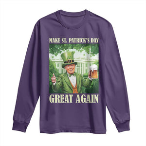 Funny Trump Make St. Patrick's Great Again Long Sleeve Shirt Shamrock Daddy's Home TS09 Purple Print Your Wear