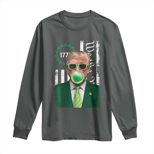 Funny Trump St. Patrick's Day Long Sleeve Shirt Trump Green Bubble Gum Anerica Flag TS09 Dark Heather Print Your Wear