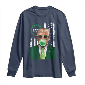 Funny Trump St. Patrick's Day Long Sleeve Shirt Trump Green Bubble Gum Anerica Flag TS09 Navy Print Your Wear