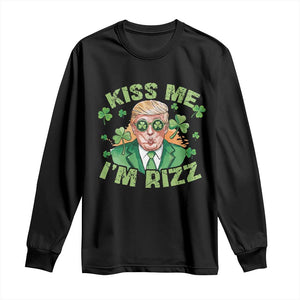 Funny Trump St. Patrick's Day Long Sleeve Shirt Kiss Me I'm Rizz TS09 Black Print Your Wear