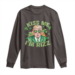 Funny Trump St. Patrick's Day Long Sleeve Shirt Kiss Me I'm Rizz TS09 Dark Chocolate Print Your Wear