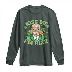 Funny Trump St. Patrick's Day Long Sleeve Shirt Kiss Me I'm Rizz TS09 Dark Forest Green Print Your Wear