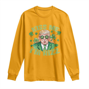 Funny Trump St. Patrick's Day Long Sleeve Shirt Kiss Me I'm Rizz TS09 Gold Print Your Wear