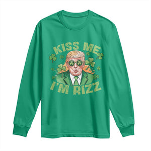 Funny Trump St. Patrick's Day Long Sleeve Shirt Kiss Me I'm Rizz TS09 Irish Green Print Your Wear