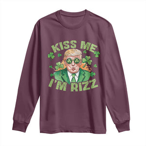 Funny Trump St. Patrick's Day Long Sleeve Shirt Kiss Me I'm Rizz TS09 Maroon Print Your Wear