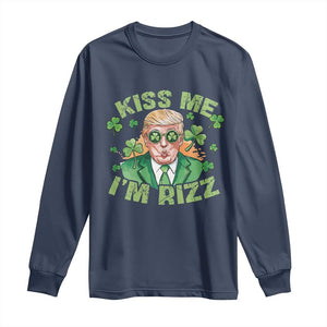 Funny Trump St. Patrick's Day Long Sleeve Shirt Kiss Me I'm Rizz TS09 Navy Print Your Wear