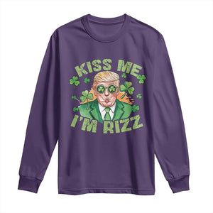 Funny Trump St. Patrick's Day Long Sleeve Shirt Kiss Me I'm Rizz TS09 Purple Print Your Wear