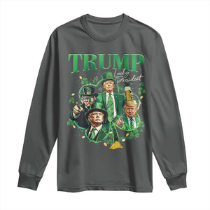 Funny Trump St. Patrick's Day Long Sleeve Shirt Shamrock Lucky President Trump TS09 Dark Heather Print Your Wear