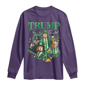 Funny Trump St. Patrick's Day Long Sleeve Shirt Shamrock Lucky President Trump TS09 Purple Print Your Wear