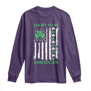 St. Patrick's Day Patriotic America Pride Long Sleeve Shirt Lucky To Be American Shamrock Flag TS09 Purple Print Your Wear