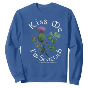 Funny St. Patrick's Day Sweatshirt Kiss Me I'm Scottish TS09 Royal Blue Print Your Wear