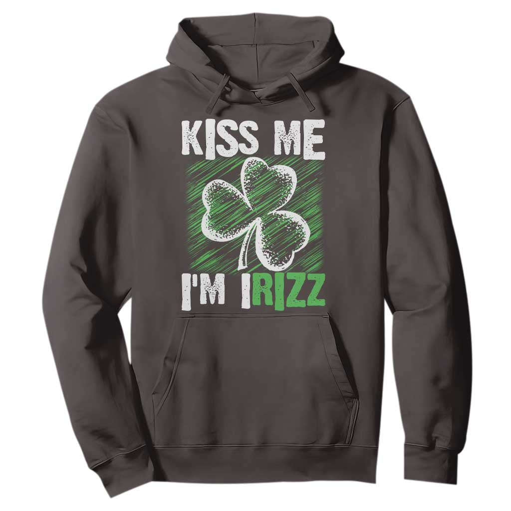 Funny St. Patrick's Day Hoodie Kiss Me I'm iRizz Shamrock TS09 Dark Chocolate Print Your Wear