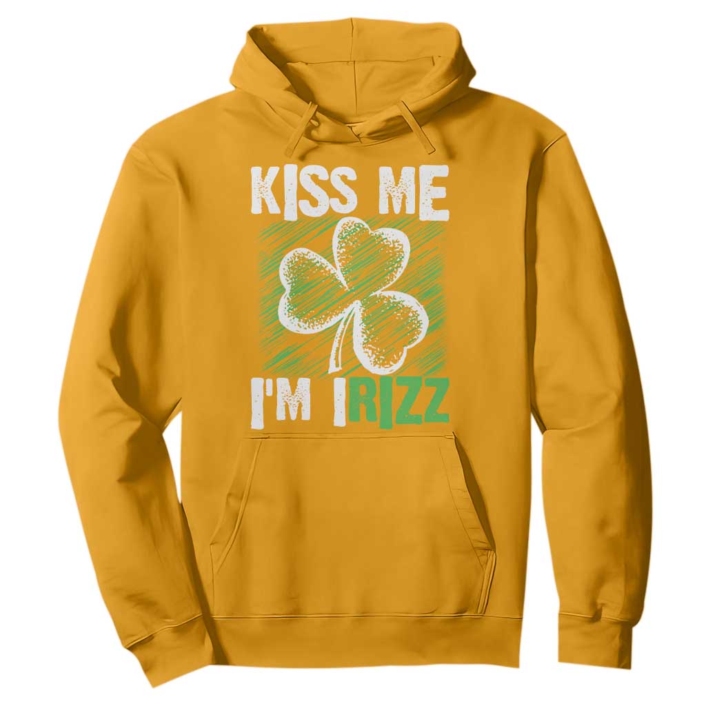 Funny St. Patrick's Day Hoodie Kiss Me I'm iRizz Shamrock TS09 Gold Print Your Wear