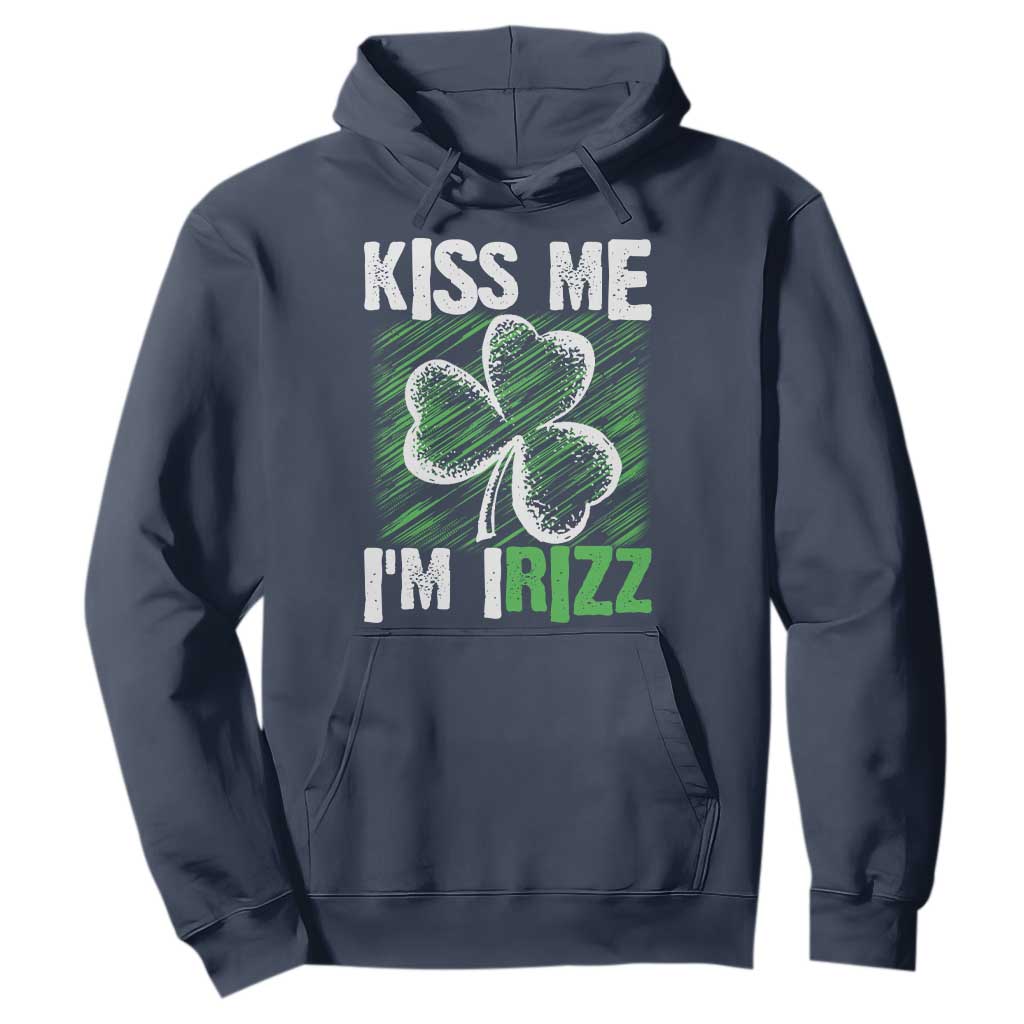 Funny St. Patrick's Day Hoodie Kiss Me I'm iRizz Shamrock TS09 Navy Print Your Wear